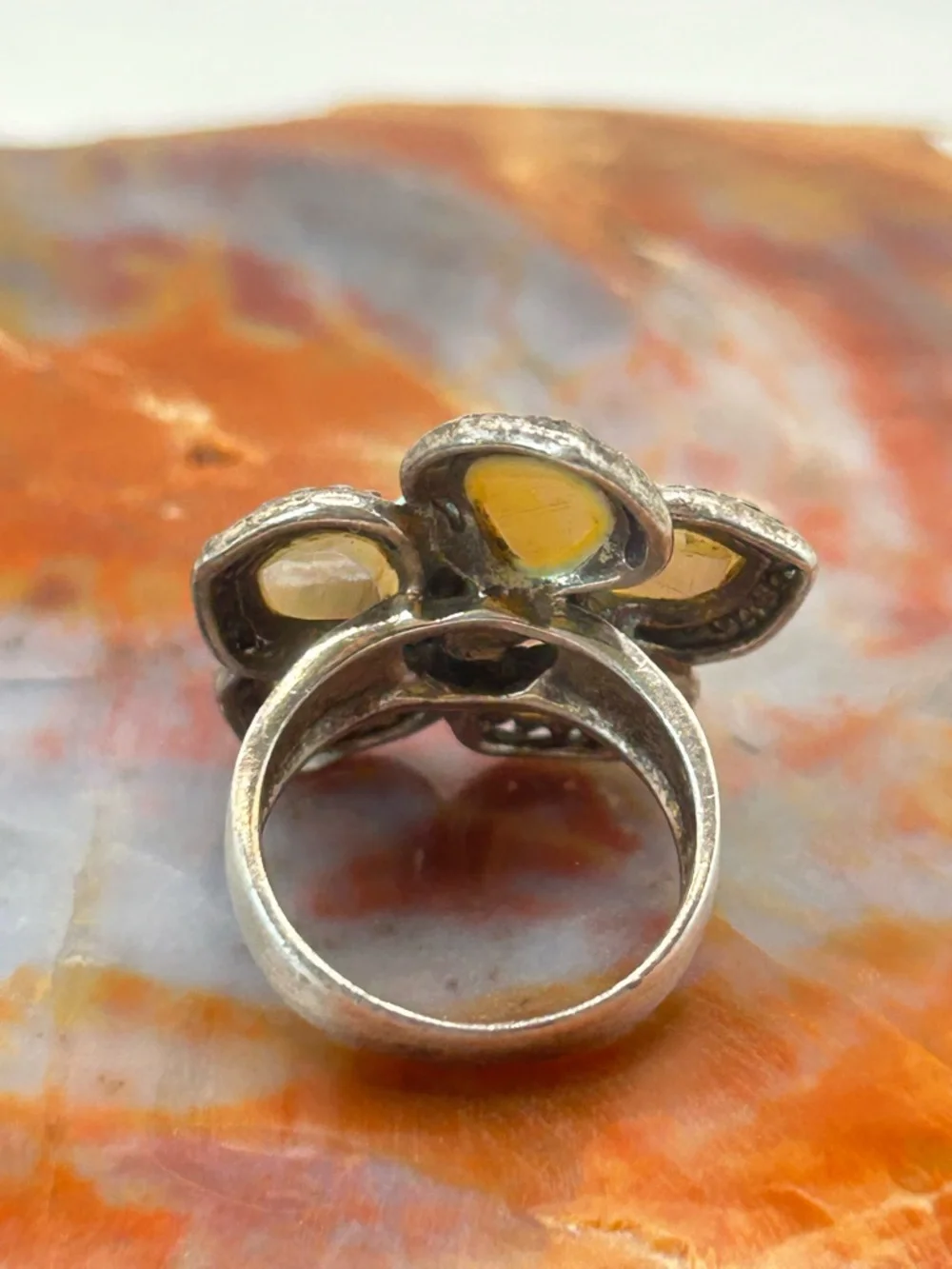 Sterling Silver Turquoise and Shell Flower Ring - Size 6 - Picture 3 of 5
